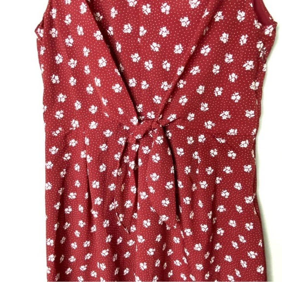 Burgundy Front Knotted Floral Side Zip Fit & Flare Dress Cottagecore - Picture 5 of 6